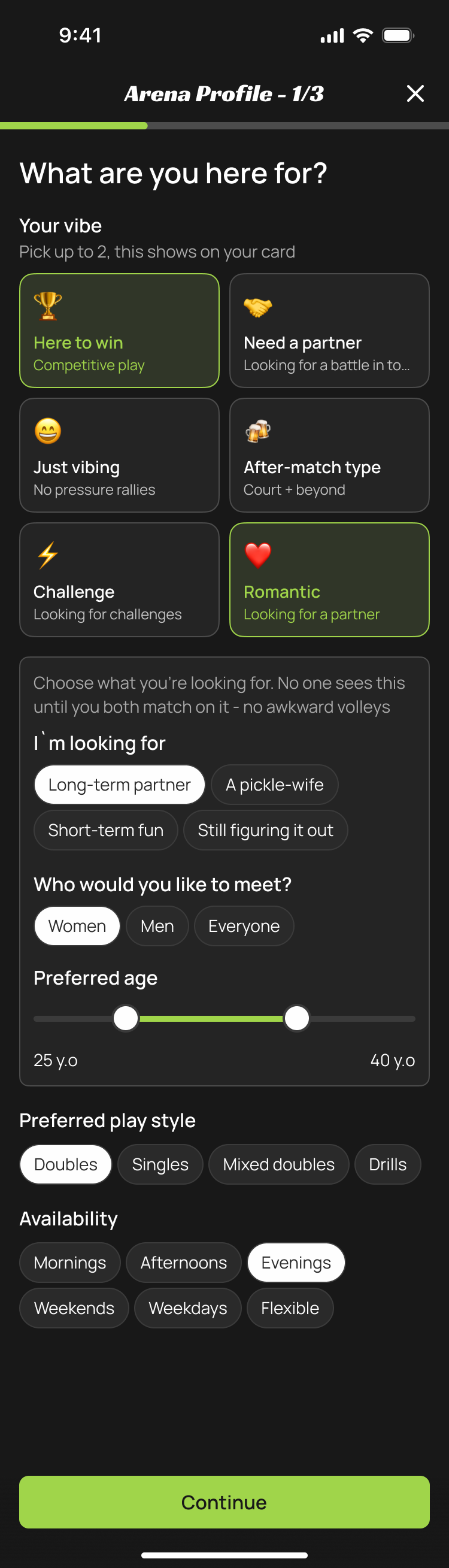 Arena profile setup